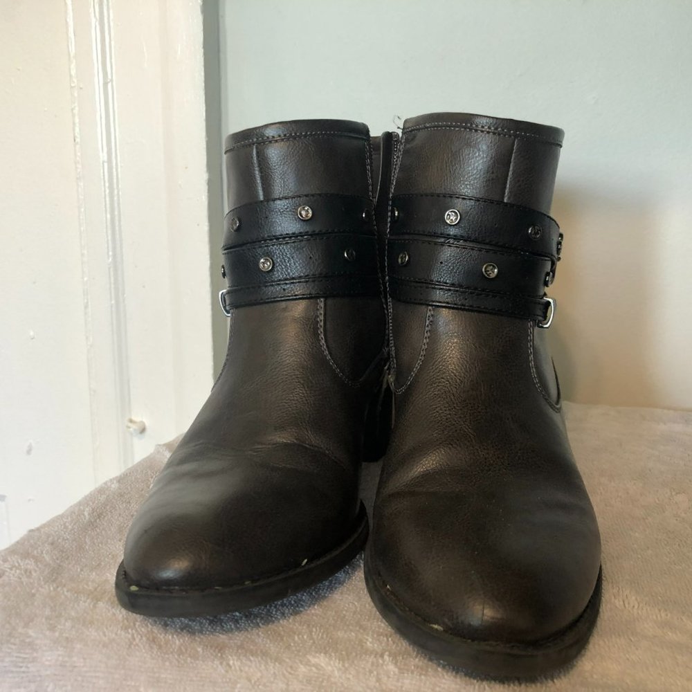 White Mountain Brown Leather Motorcycle Style Ankle Boots Sz 8